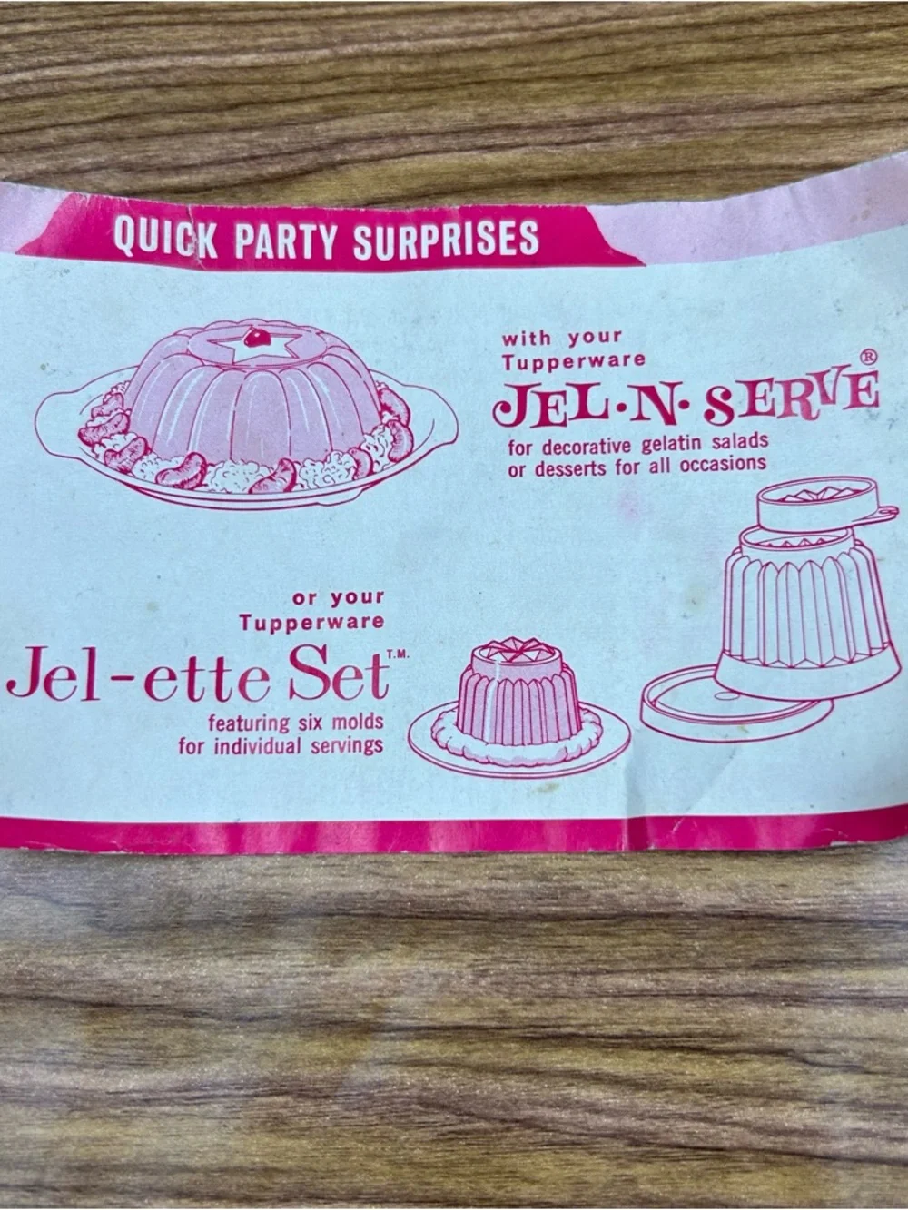 Vintage Tupperware JEL-N-SERVE Jello Mold 4 Design Inserts Lid Booklet